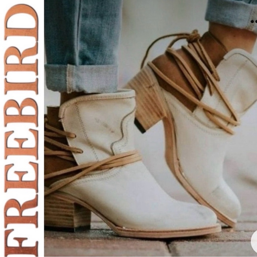 FreeBird by Steven cream and brown leather booties. Like new. Worn 2-3 times.